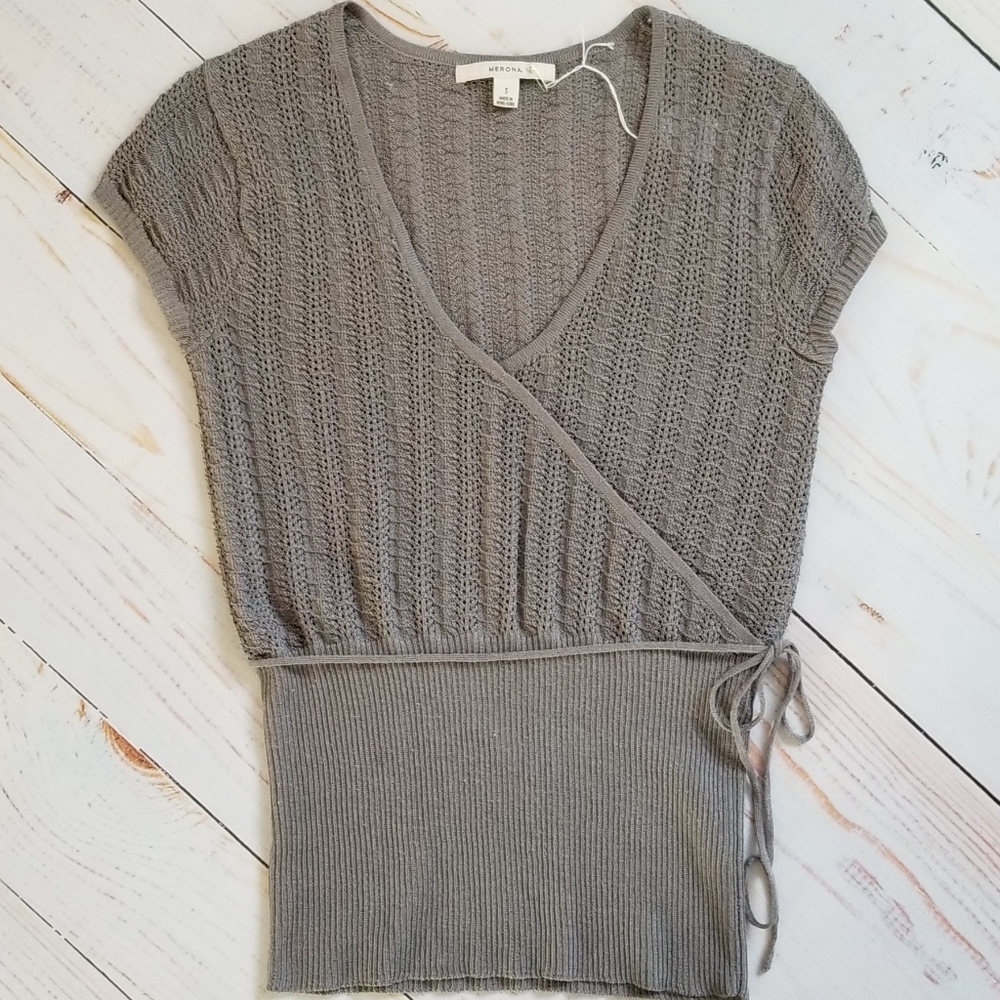 Merona Gray Faux Wrap Sweater Top